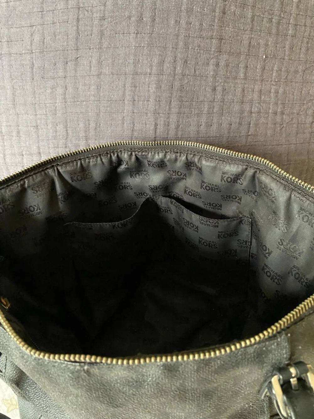 Michael Kors Black Leather Tote with Signature MK Pendant — Medium size